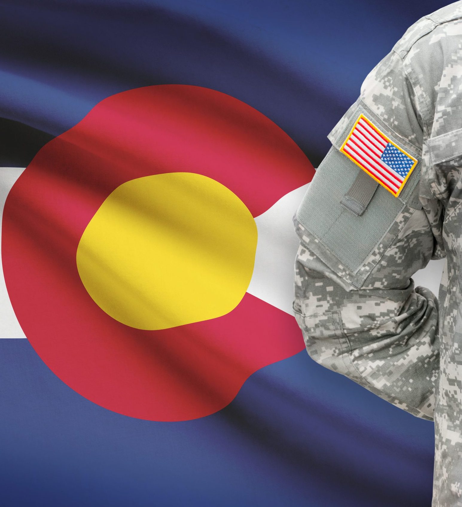 American soldier with US state flag on background - Colorado American soldier with US state flag on background - Colorado